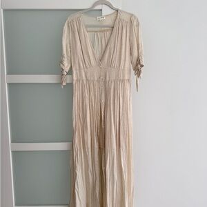 Cream V-Neck Maxi Dress